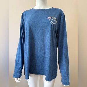 Blue Long Sleeve Shirt with Smile Graphic